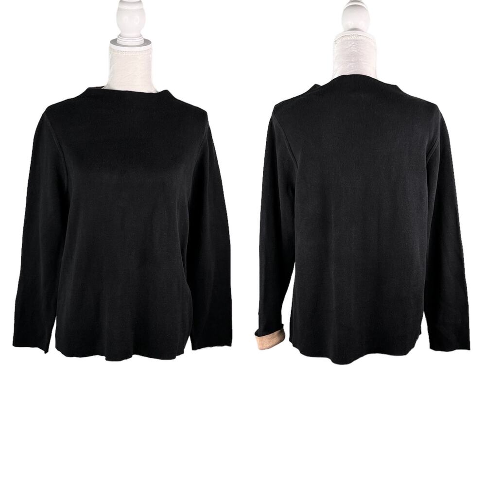 Eileen Fisher Sweater Large Silk Blend Black Beige Contrast Sleeve
